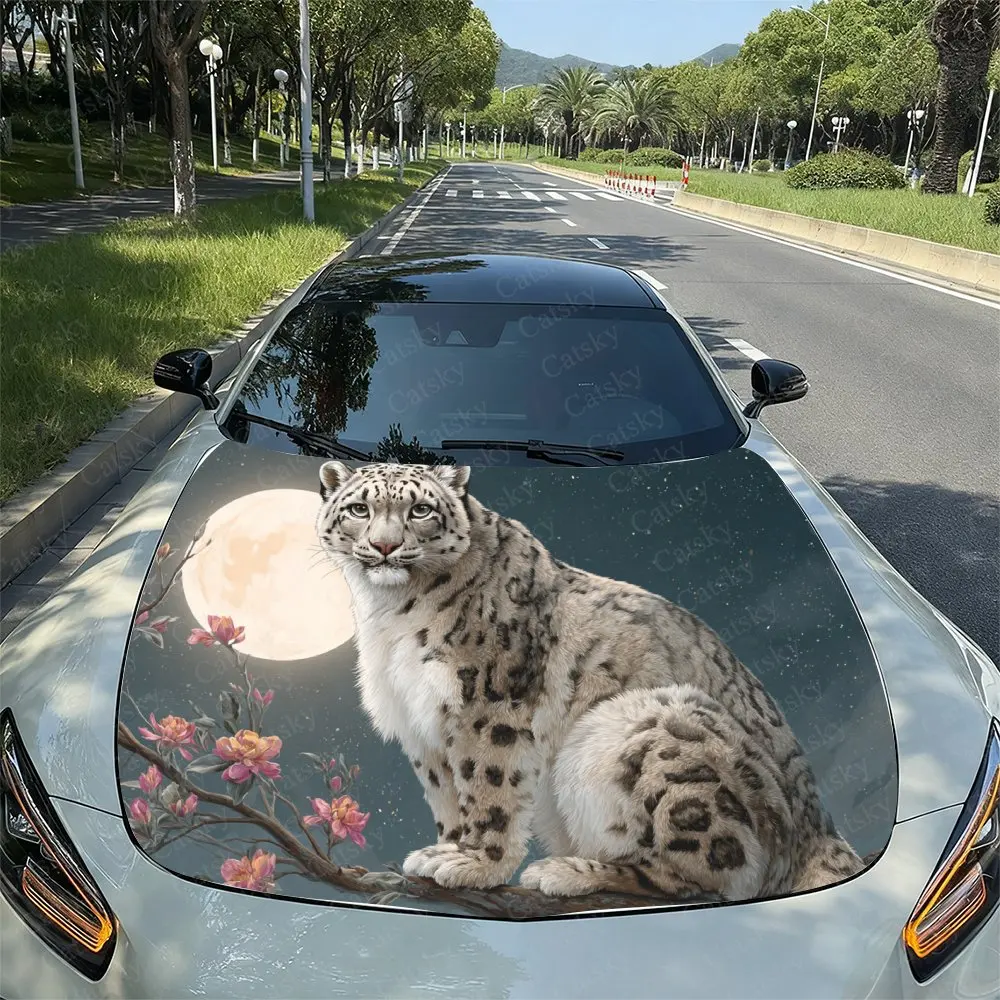 

The Snow Leopard On The Branch Car Hood Decal Sticker - Durable Vinyl Wrap, Splash-Resistant & Easy Removal, Fit For All Cars -