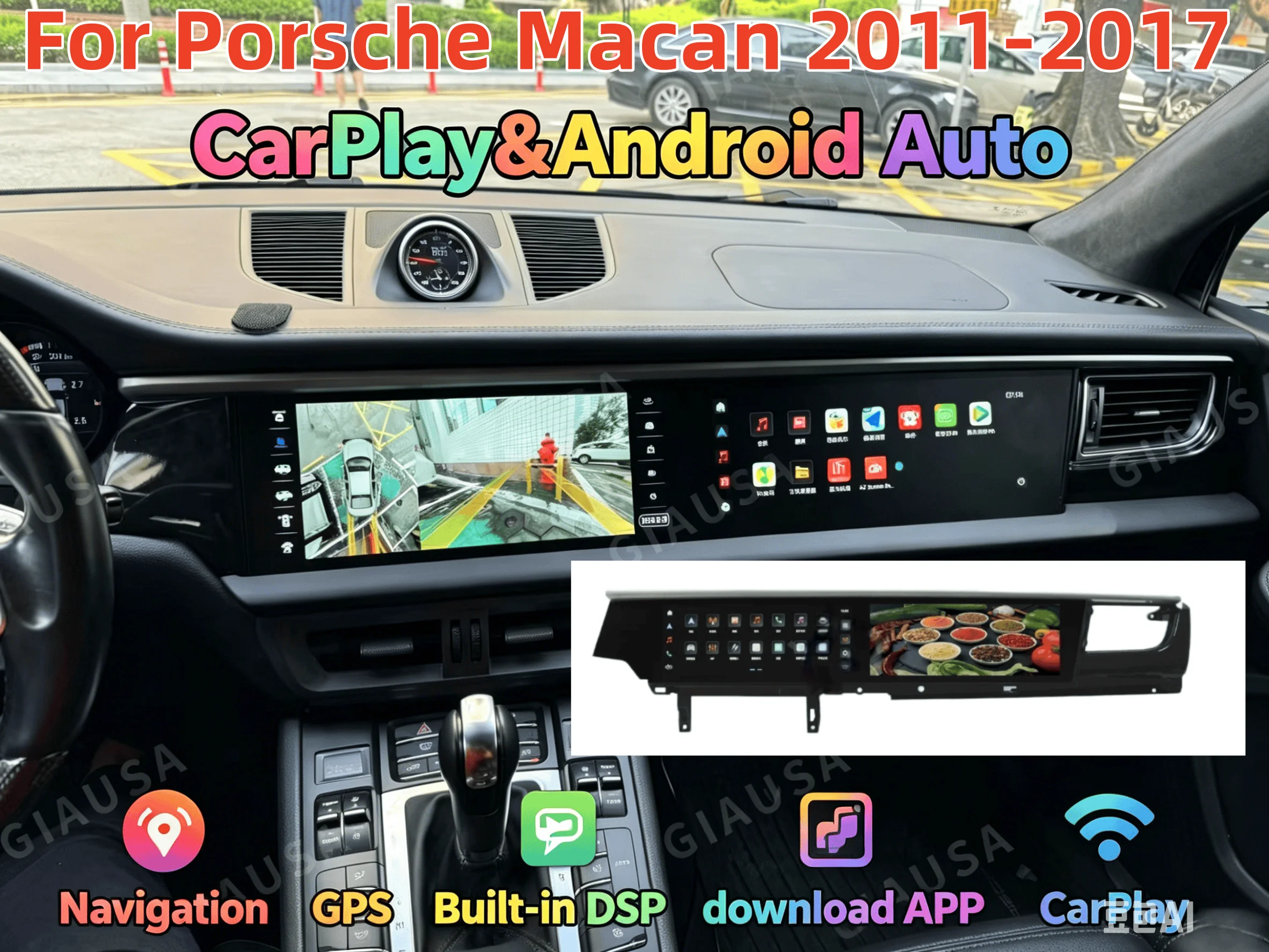 Android 2din For Porsche Macan 2011-2017  Carplay navi Car GPS Dual Screen 12.3inch auto Radio Multimedia Video Player Head unit