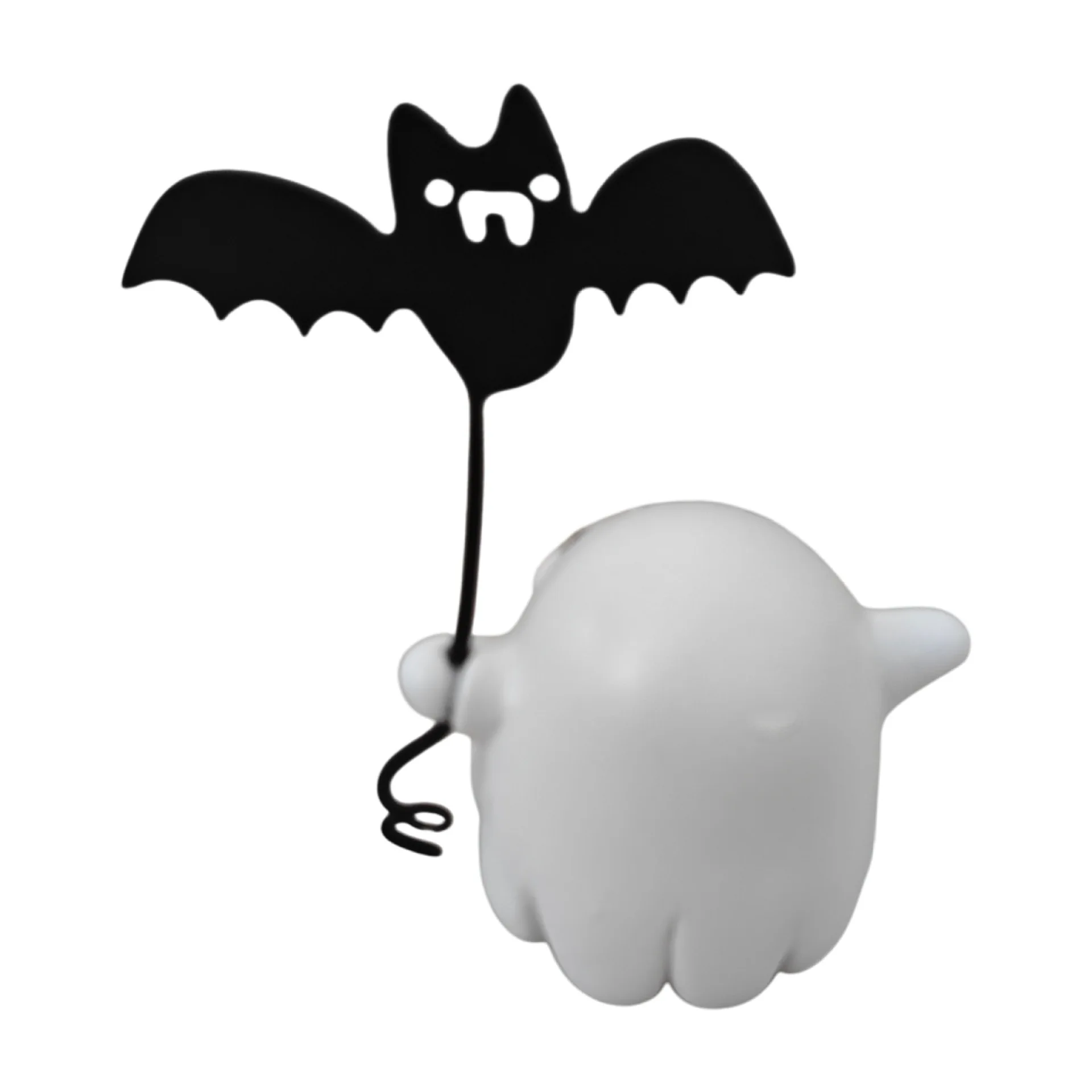 Ghost Dog Statue- Mini Halloween Decor with Bat & Haunted Base