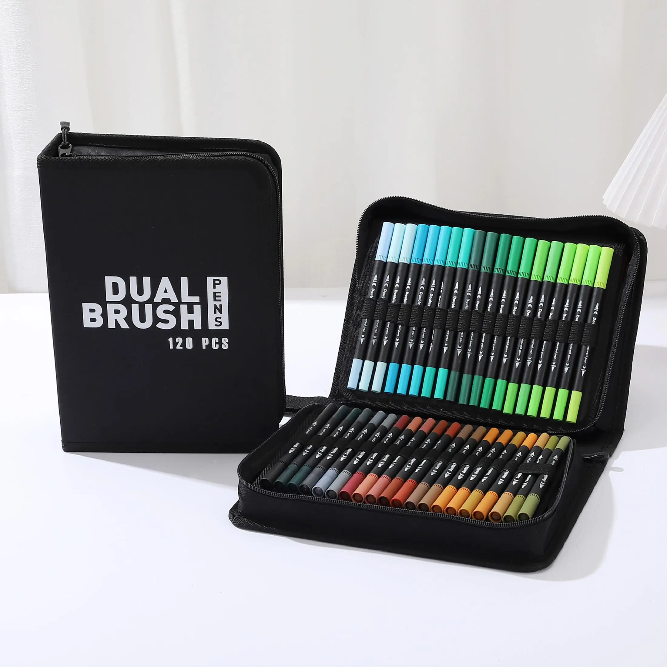 

100/120 Colors Premium Dual Tip Art Markers Set with Foldable Case - Extra Fine & Brush Tips for Adult Artists Drawing, Painting