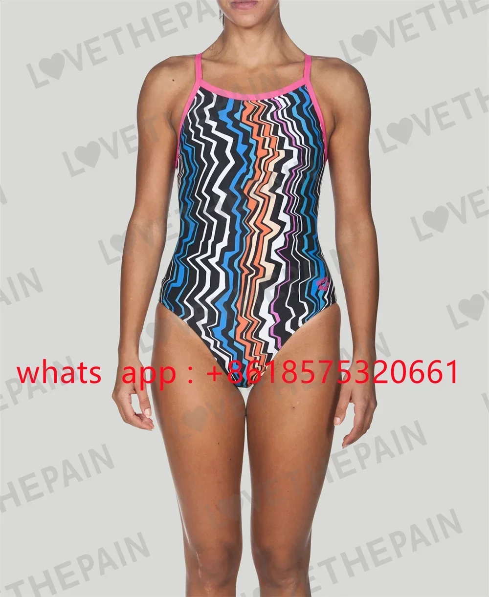 Women's Multicolor Stripes Light Drop Back One Piece Swimsuit Competition Training Swimwear QuickDry Training Fitness Swimsuit