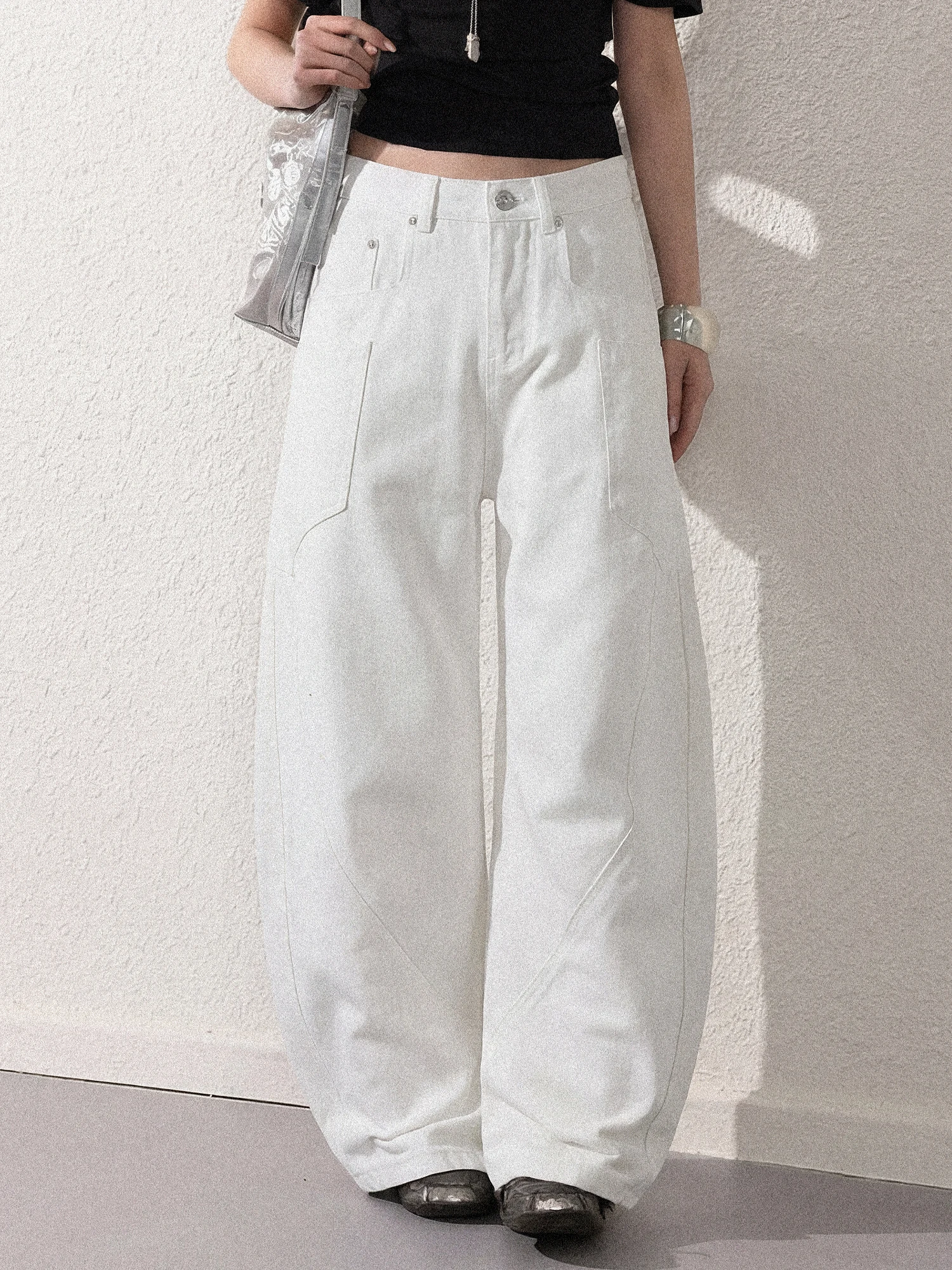 

Женские повседневные свободные джинсы Neotcg с широкими штанинами, белые, из смесового хлопка и полиэстера, прямого кроя, длиной в пол, с высокой талией