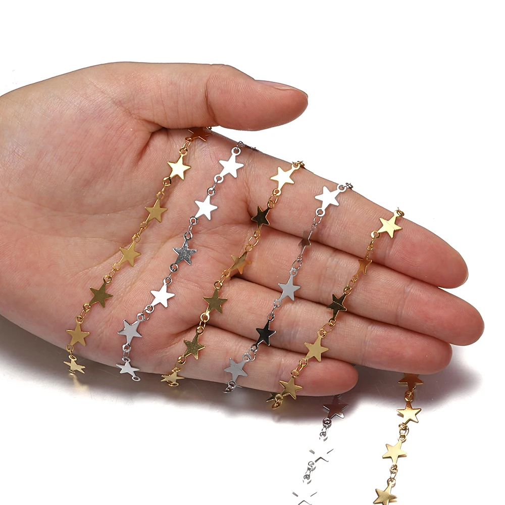 Cadeias Star Link em Aço Inoxidável para Mulheres, Cor Dourada, Colar Charme, Pulseira, Artesanato de Jóias, Acessório DIY, 1m