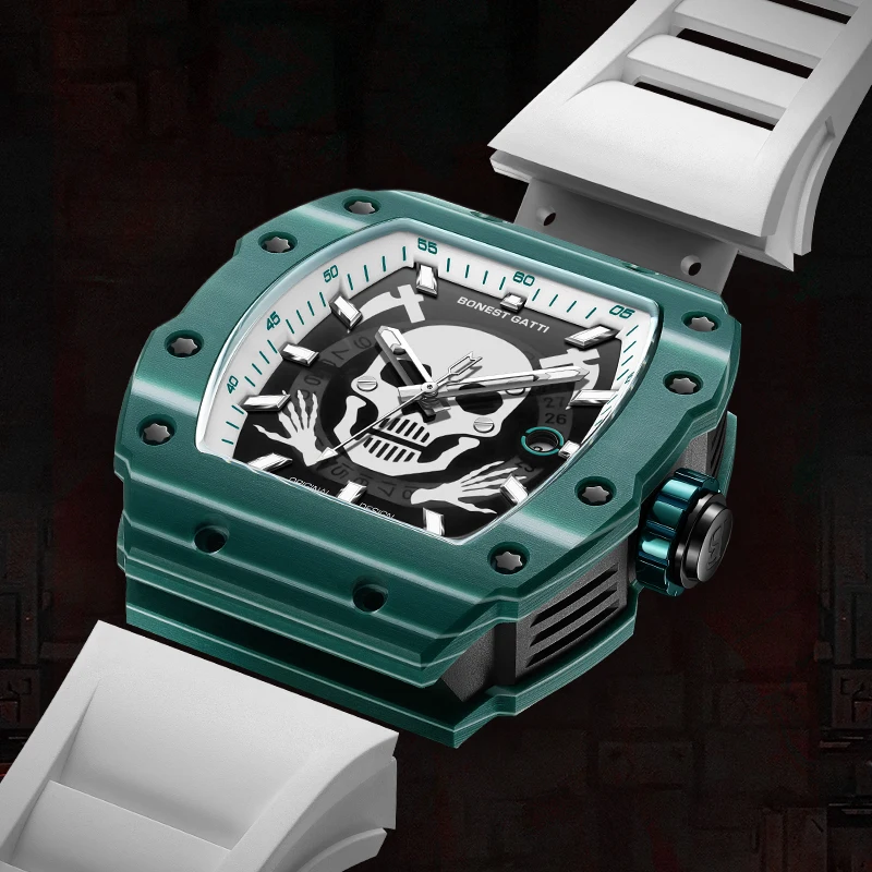 

BONEST GATTI German Watch Automatic Mechanical Skeleton Tonneau Skull Carbon Fiber Men's Fashion Luxury Sports Model