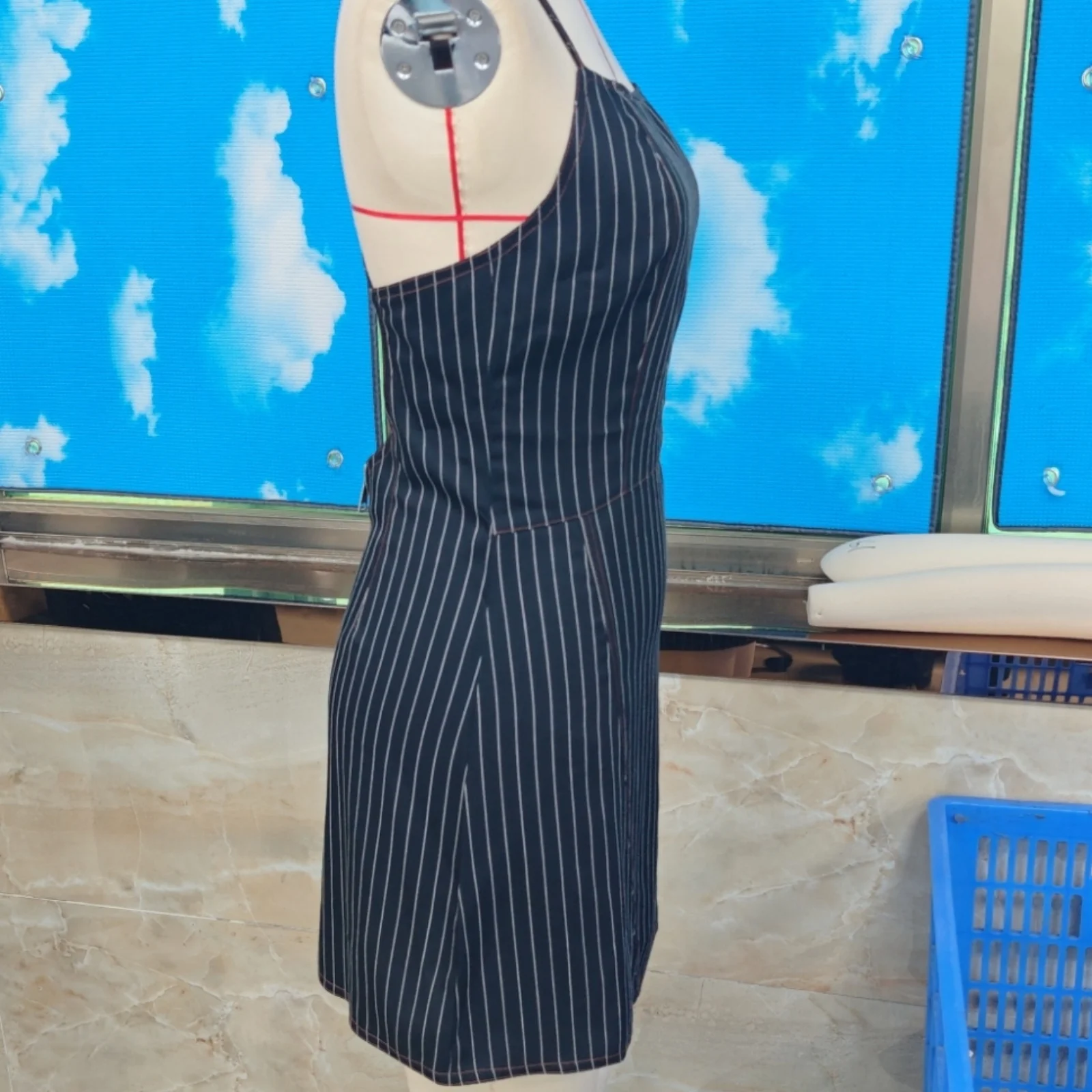 Vrouwen spaghetti mouwloze zomer mini-jurk gestreepte print backless denim cami-jurken streetwear