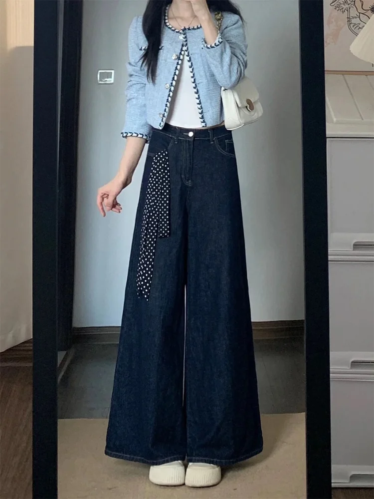 

Джинсы с высокой талией и широкими штанинами, женские прямые джинсовые брюки, осенние повседневные свободные брюки для коррекции фигуры, для фигуры типа «груша»