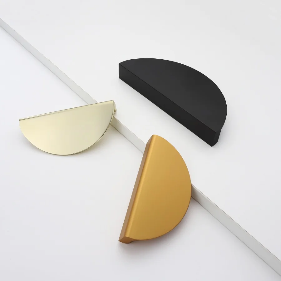 Modern Simple Black Gold Semicircle Counter Cabinets Drawer Knobs Furniture Handles Kitchen Cupboard Door Handles Pulls Hardware