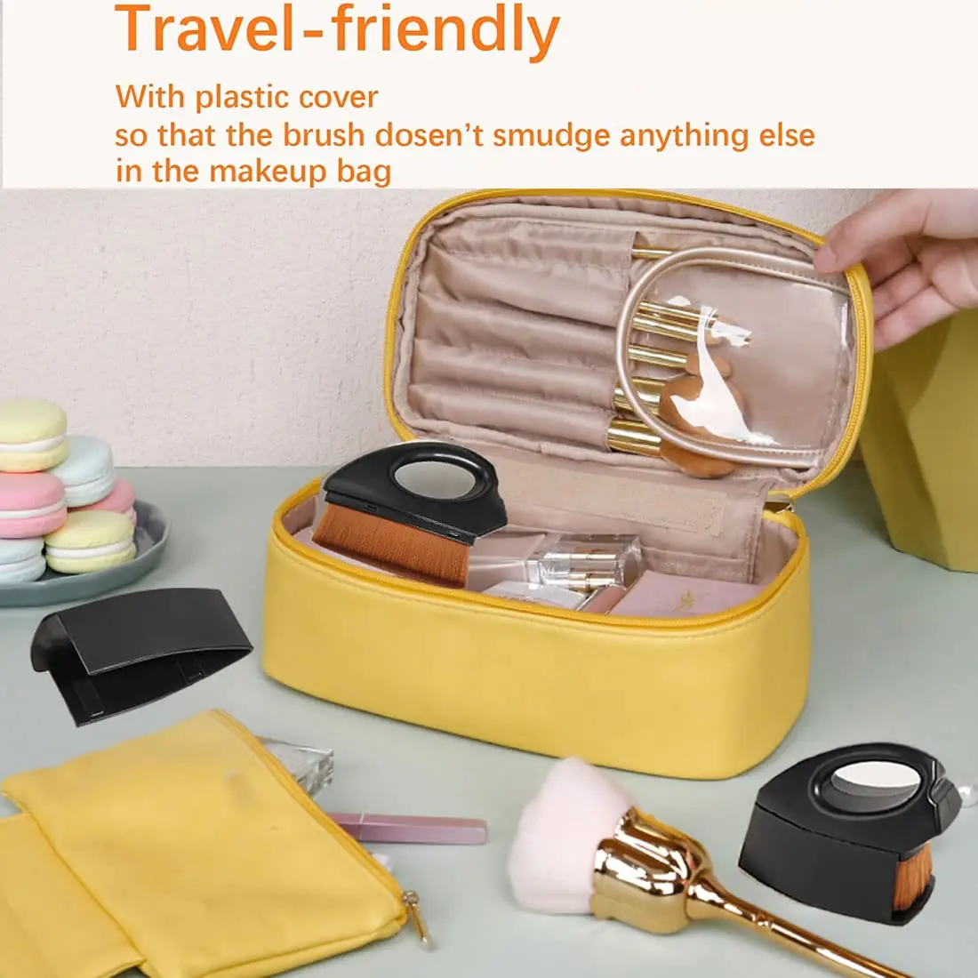 แปรงรองพื้นสแตนเลสขนาดเล็กพร้อมที่เก็บแปรงแต่งหน้าสำหรับรองพื้นชนิดน้ำ บีบีครีม แป้งแต่งหน้า เครื่องมือสำหรับช่างแต่งหน้า