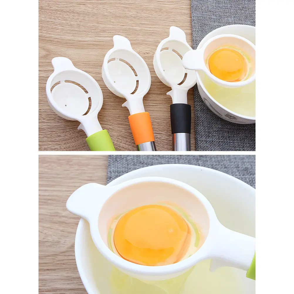 1Pcs Egg Separator Plastic Yolk White Divider Kitchen Cooking Gadget Baking Tool Stainless Steel Handle Random Color Separate