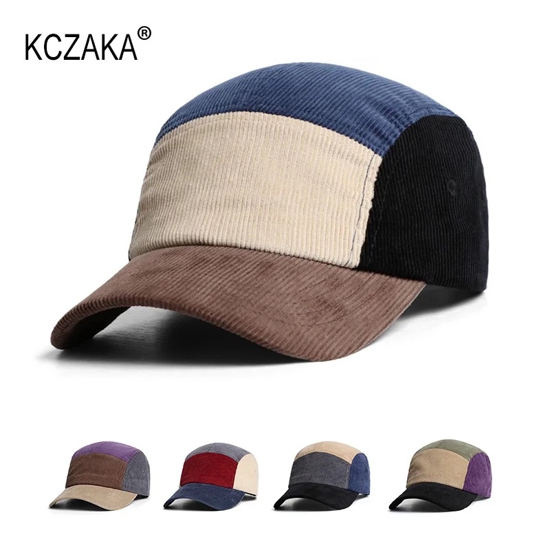 KCZAKA Brand Corduroy Baseball Caps Autumn Winter Warm Soft Top Baseball Hats Colorblock Patchwork gorras para caballero