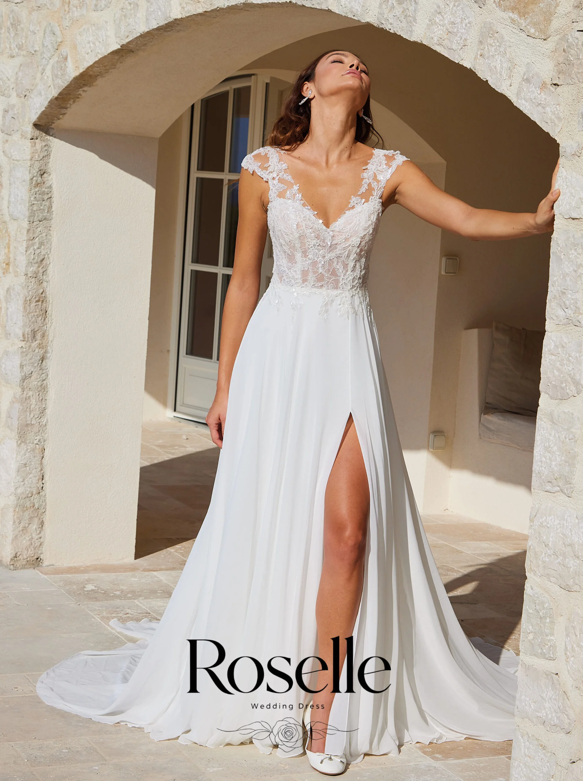 ROSELLE Lace V-Neck A-Line Exquisite Wedding Dress High Side Slit Open Back Sleeveless 2026 Bridal Customized свадебное платьеl