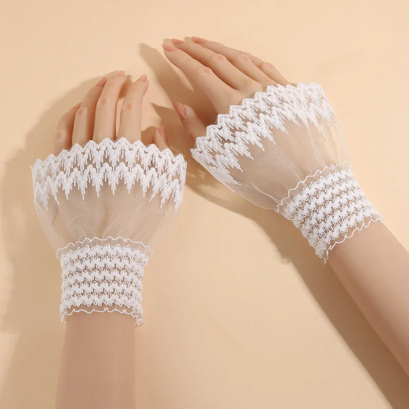 1 Pair Woman Girls casual mesh lace sleeves elegant arm cuffs versatile hand Gloves fashion hands accessories