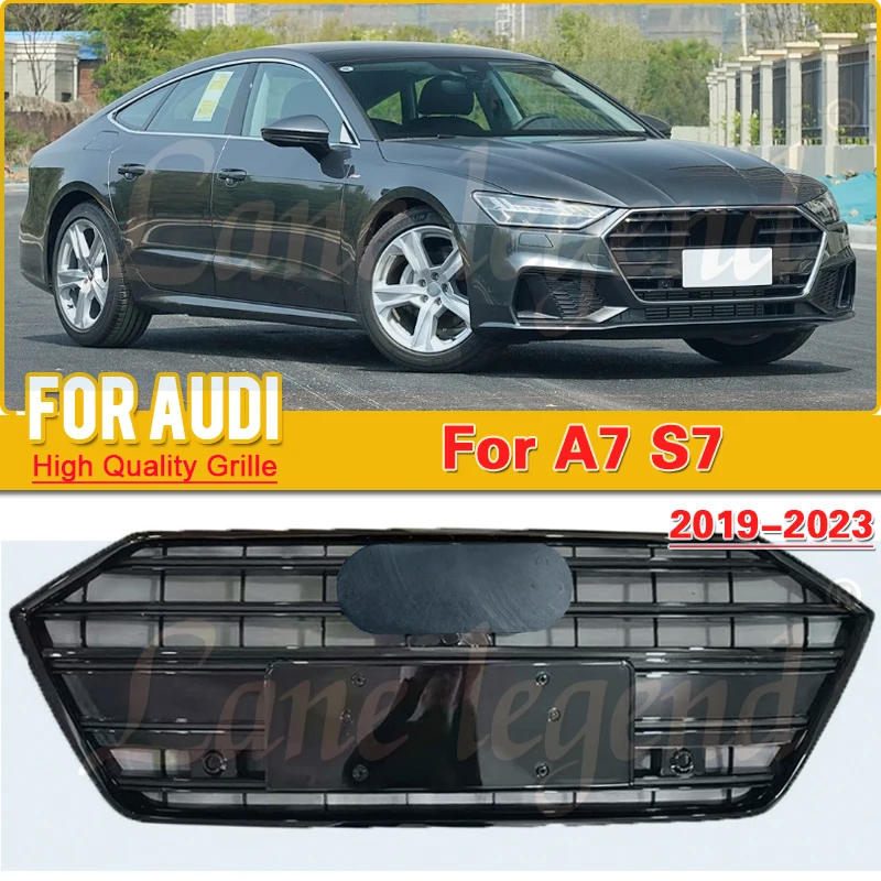 Accesorios para coche con emblema para Audi A7, parrilla frontal deportiva estilo S7, color negro brillante, 2019, 2020, 2021, 2022, 2023