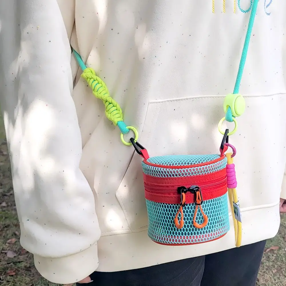 

Makeup Pouch Hollow Mesh Shoulder Bag Mini Lightweight Circular Crossbody Bag Casual Wear-proof Colorful Bucket Bag Lipstick