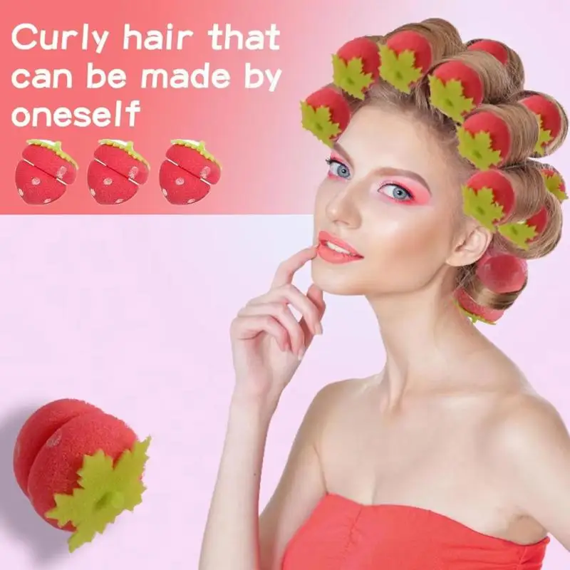 6/12/18/24Pcs Strawberry Hair Curlers, DIY Sponge Hair Rollers, Elastic Styling Tools for Long‑Hair Hairstyle Creation