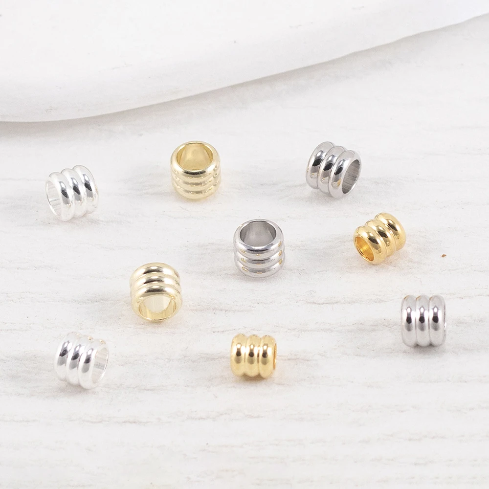 Spacer Beads Barrel Wide Large Holes Metal Copper Three Layers Spiricle Column Tube Loose Diy Bracelet Jewelry Making Findings