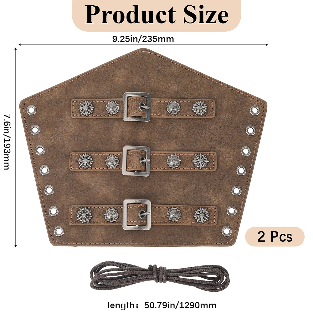 2PCS Leather Arm Guards Archery Hand Bracers PU Leather Gauntlet Wristband Renaissance Warrior Medieval Retro Adjustable Buckle