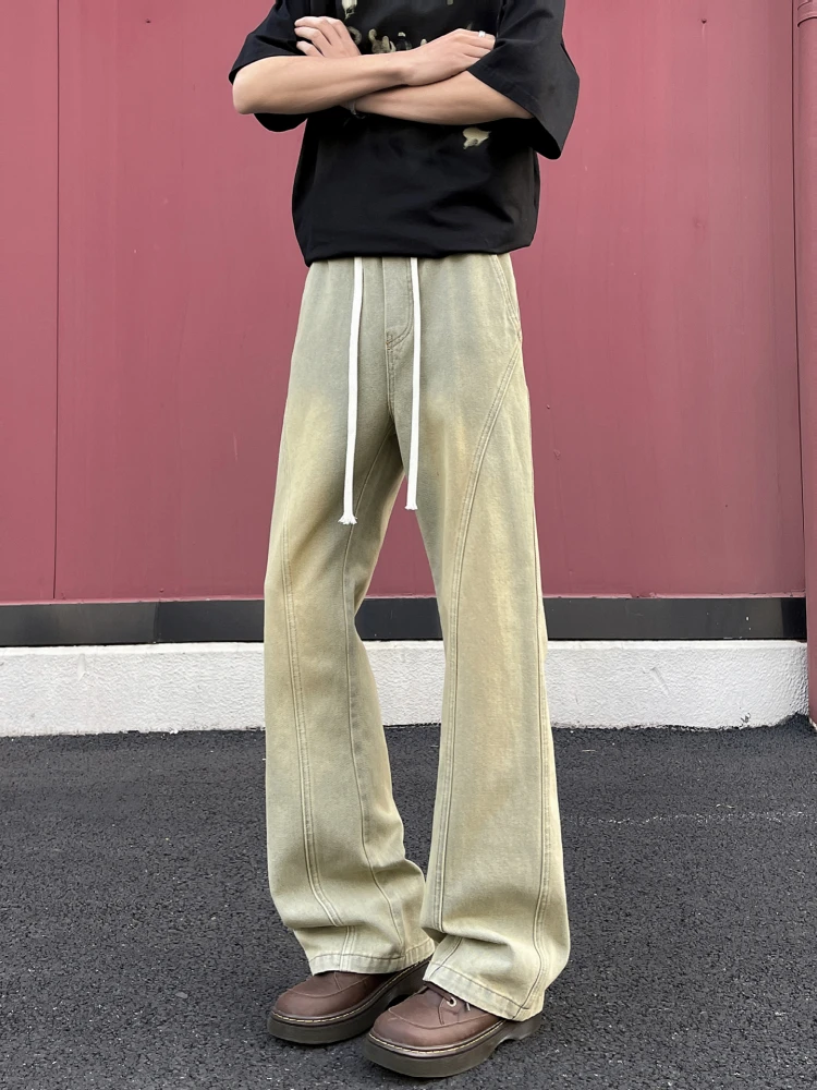 

Мужские джинсы в стиле американского ретро с широкими штанинами, летние, повседневные, дышащие, из смесового хлопка и полиэстера, свободного кроя, для пар