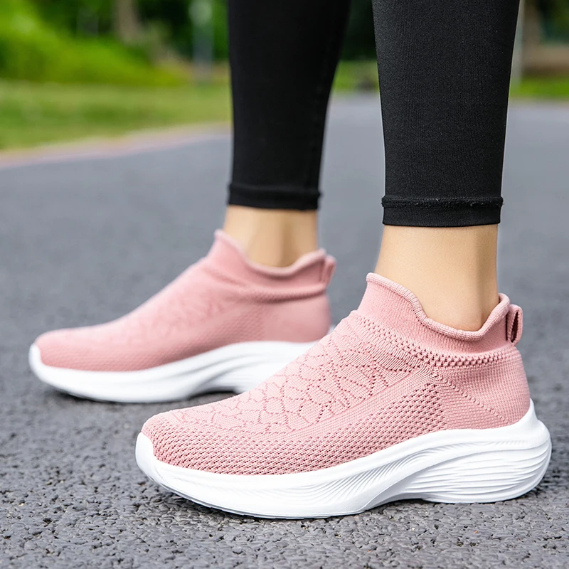 

Breathable Knit Women’s Running Shoes Slip-on Socks Shoes Casual Shoes Lightweight Sneakers Anti-slip Fitness Walking Flat Shoes