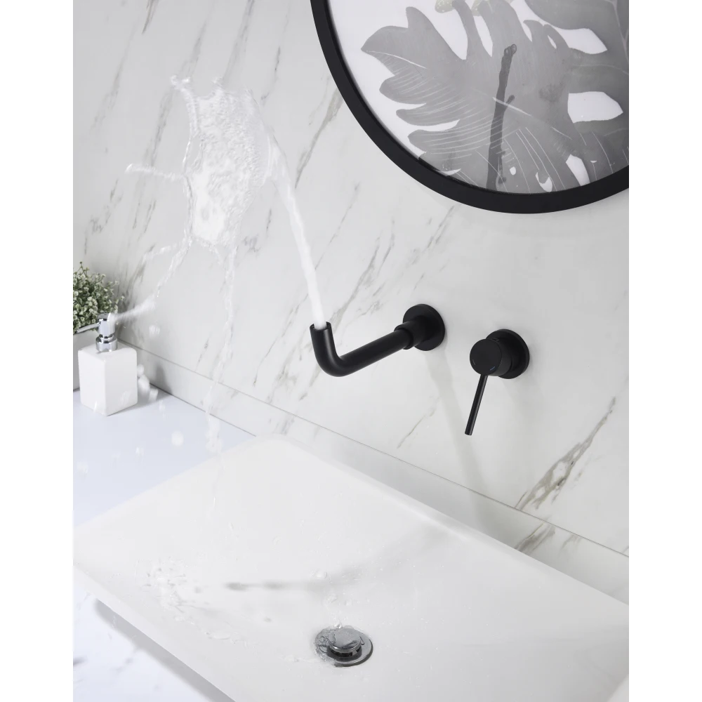 Matte Black Wall Mount Single Handle Bathroom Sink Faucet