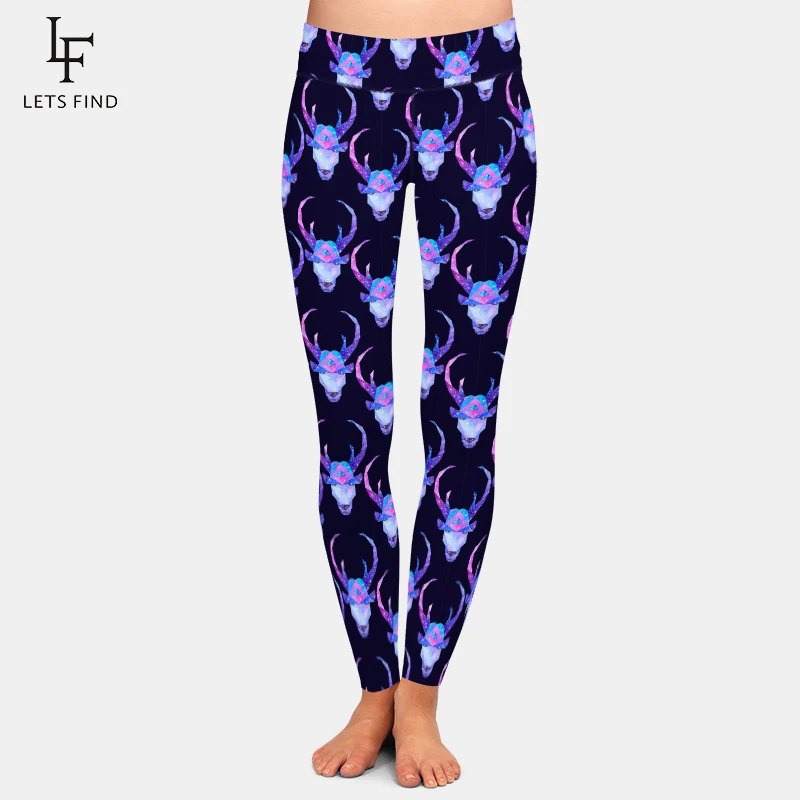 Letsfind nova chegada cósmica poligonal veados design feminino leggings moda de cintura alta fitness feminino nona calças