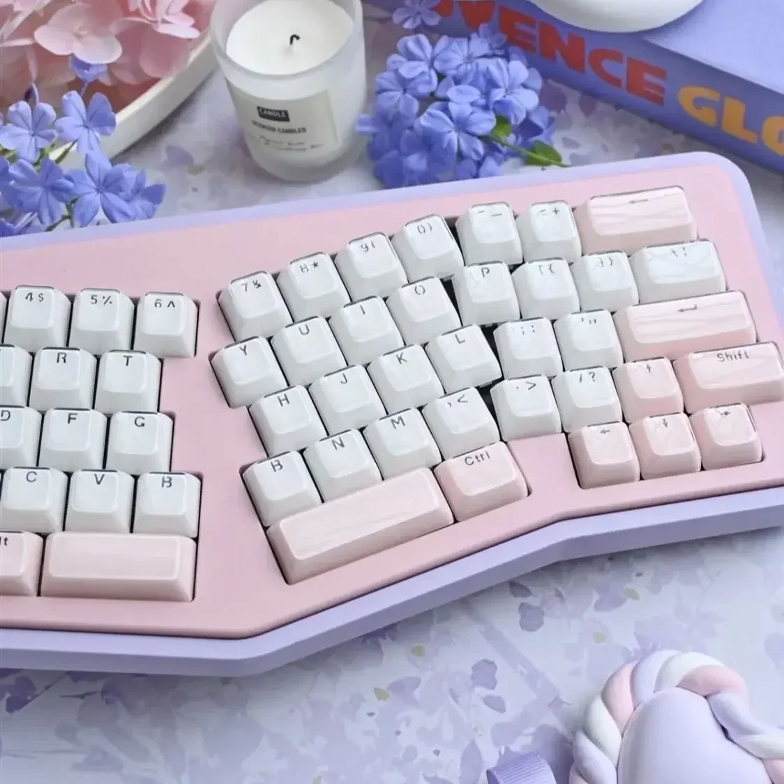 Translucent Keycaps 135 Keys Mechanical Keyboard for Alice Pink Layout MDA Profile White Keycaps DIY Backlit Jelly Crystal