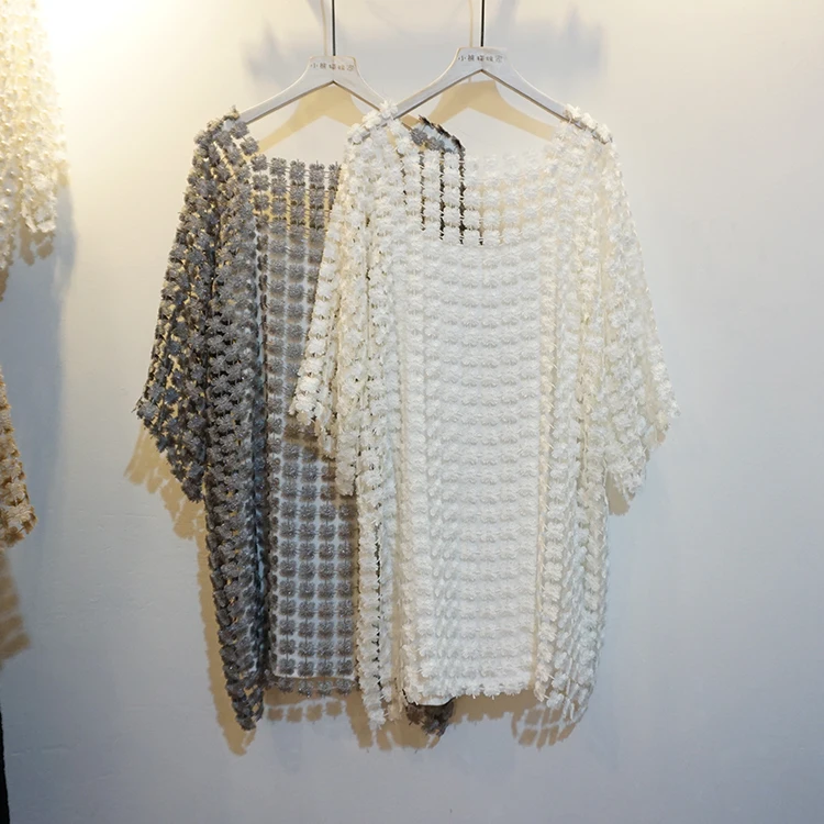 Women Hollow Out Floral Lace Dress Embroidery Summer Loose Flare Sleeve Three Quarter Casual Temperament Pullover Vestidos