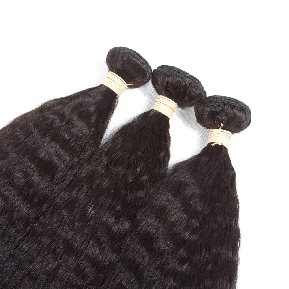 Brazilian Kinky Straight Human Hair 1/3/4 Bundles Yaki 100% Virgin Kinky Straight Human Hair Extensions Natural Black