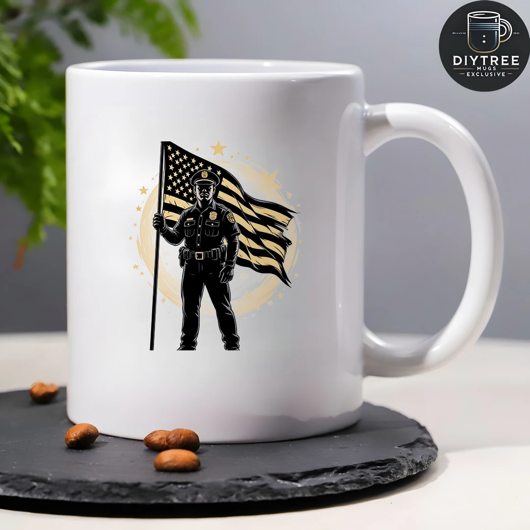 Shining Police Badge 11OZ Cup Custom Police Flag Children's Cold & Hot Beverage Cup Christmas Gift Family Office Cup