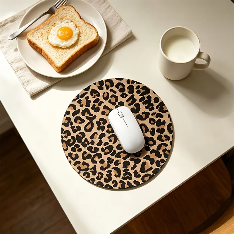 Round Leopard Print Mouse Pad, Thick Non-Slip Base with Stitched Edges for PC Laptop Gaming, Gift for Women