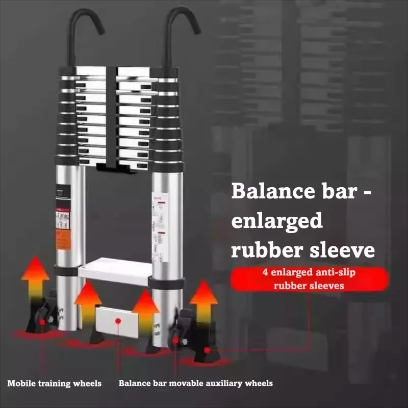 Heavy Duty Aluminum Alloy Telescopic Ladder with Hook Single Sided Design for Engineering and Household Loft Use