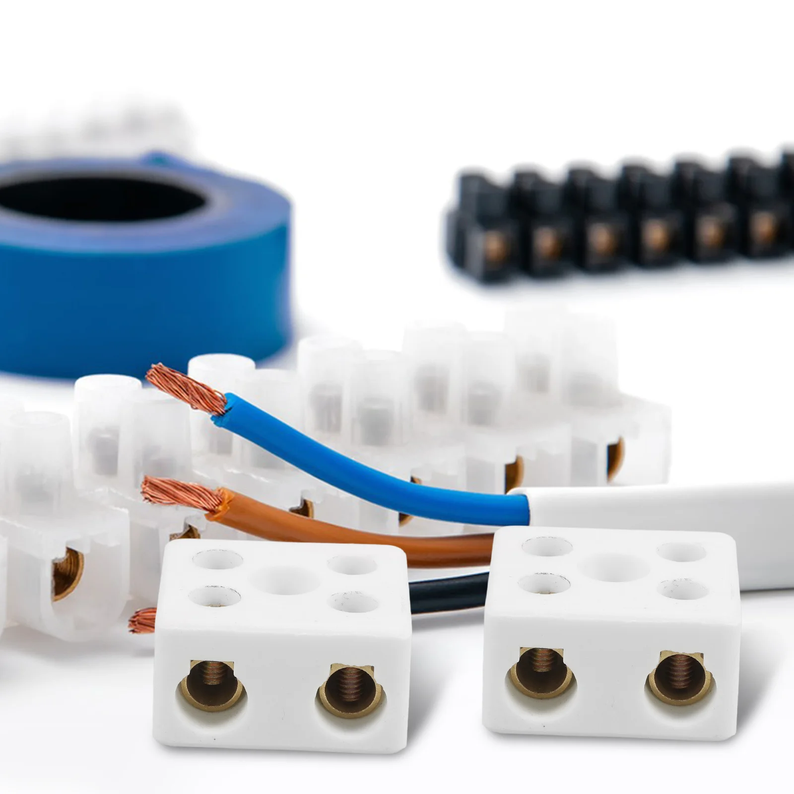 

6Pcs Ceramic Terminal Blocks 5 Hole 2 Way Dual Row High Temp Porcelain Connectors for Electric Wire Cable High Frequency Wire