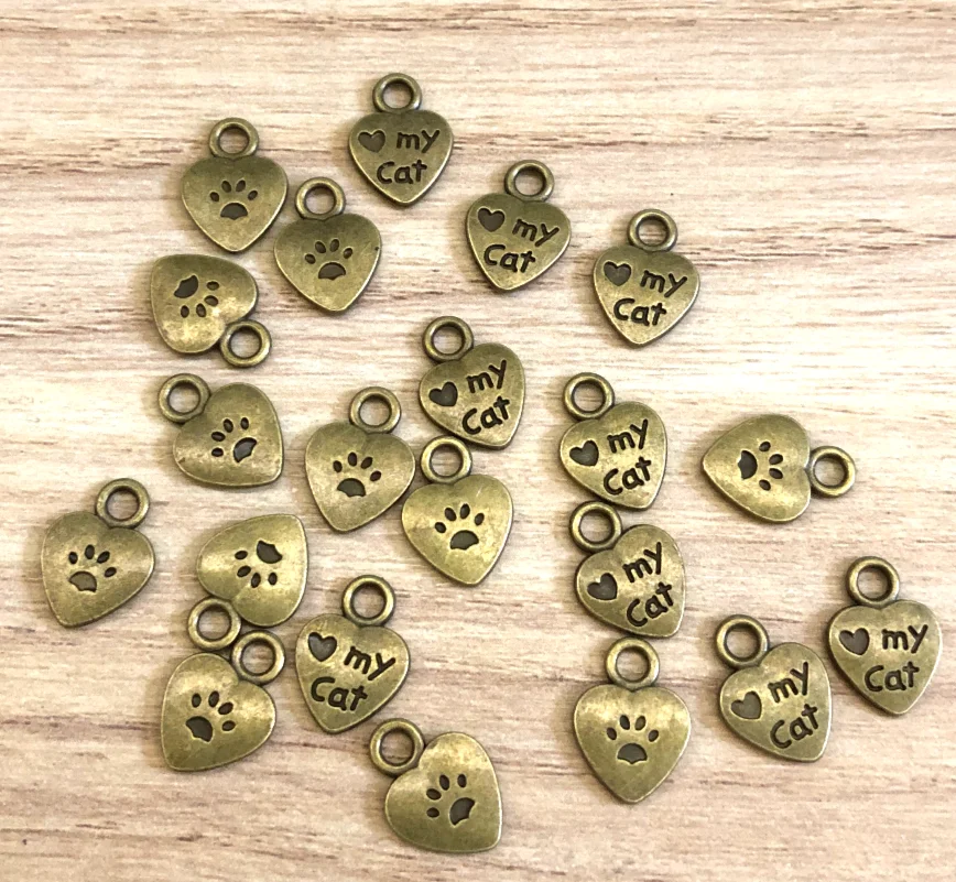 

50pcs 12*8mm Zinc alloy metal heart shaped paw print design pendants for handmade HW3161