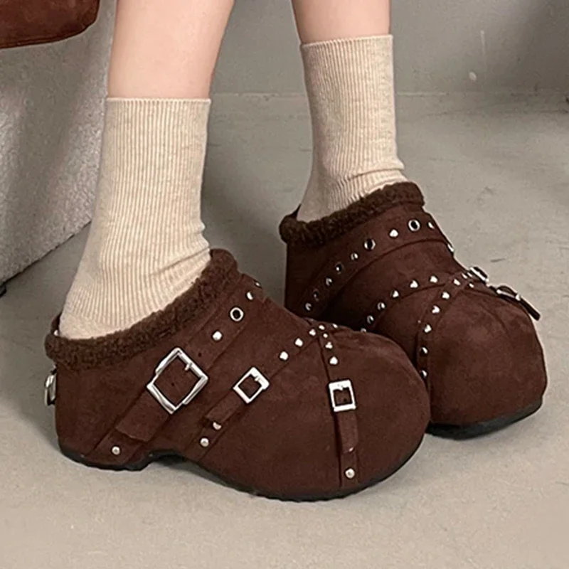 

Fur High Heels Women's Slippers Platform Warm Singback Mules Shoes 2025 Casual Designer Flip Flops Warm Cozy Snow Mujer Zapatos