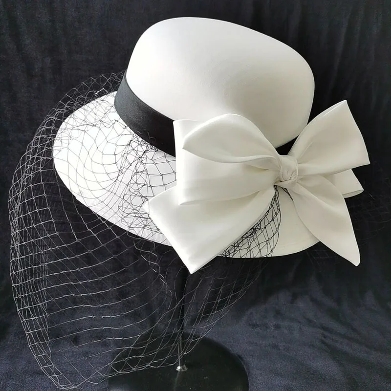 chapeau femme luxe ceremonie mariage  bow Mesh hat birthday dinner headwear church hat