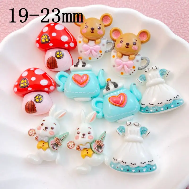 10Pcs New Cute Cartoon Mushrooms, Mice, Rabbits, Teapots Series Flat Back Resin Cabochons Scrapbooking DIY Jewelry Craft Decorat