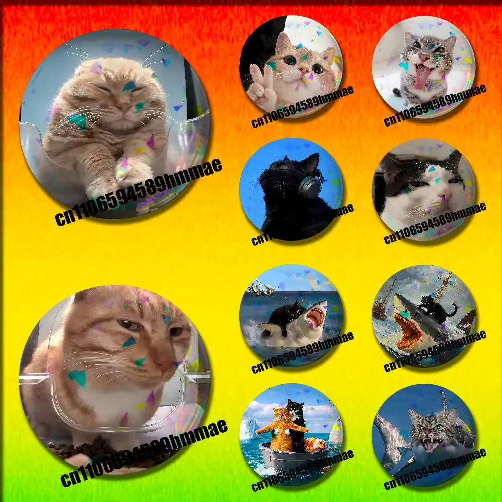 

For Shark Cat Listen Music Meme Funny M-Mr Fresh Emblem Round Pins Insignia Badge Cover Ornament 75mm Cosplay Brooch Button