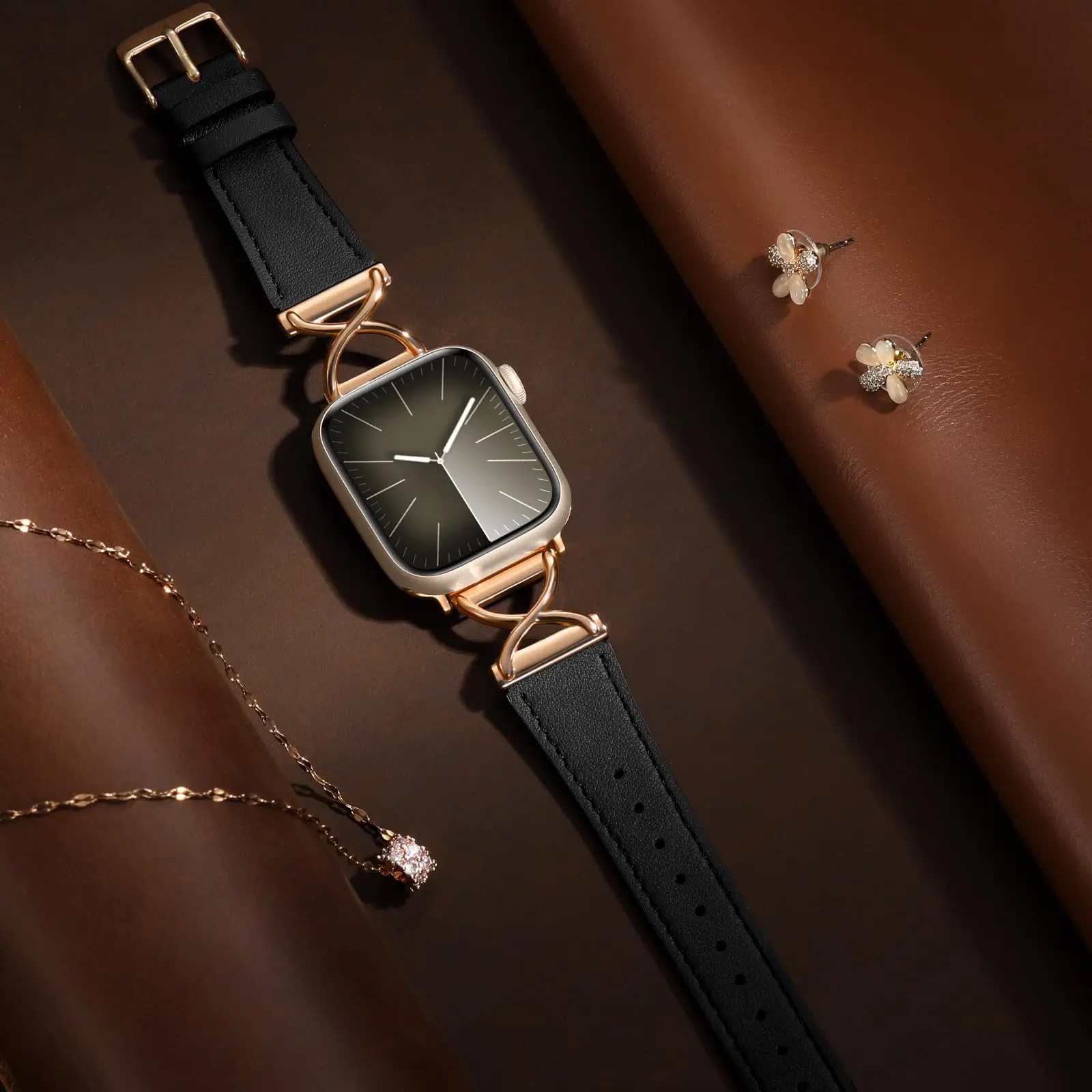 Leather Band For Apple Watch Ultra 3/2/1 Band Women 49mm 42mm 44mm 45mm 40 46mm Luxury Strap For IWatch 11 10 9 8 7 6 SE Correa image 3