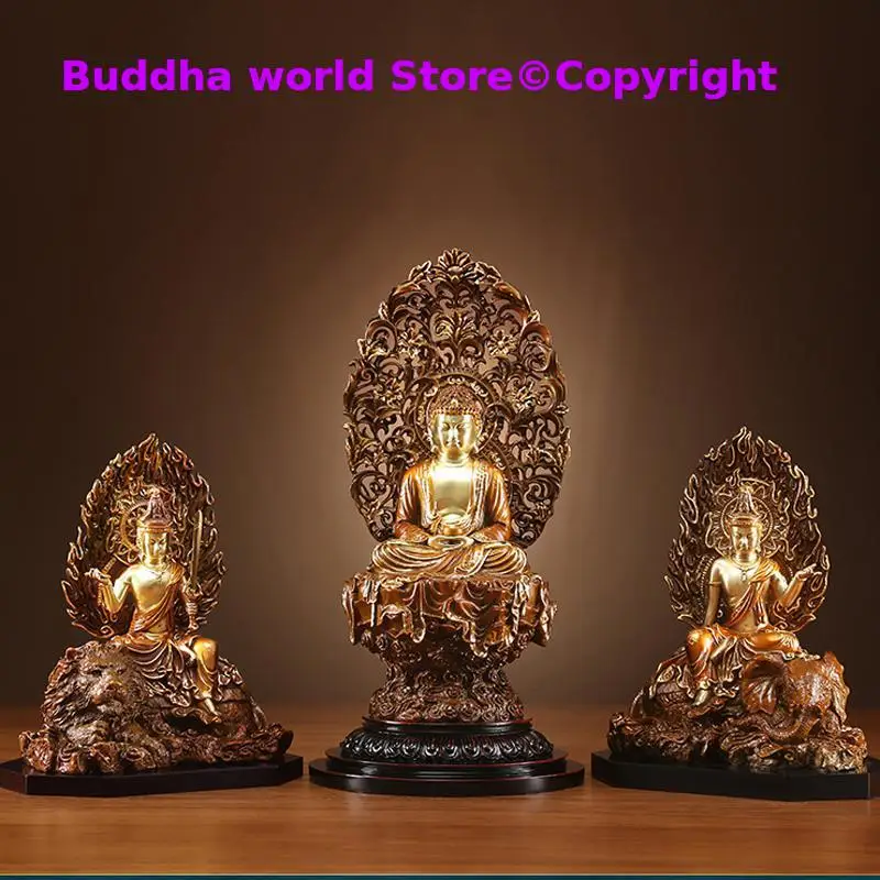 

A SET 3P High grade gilding HUA YAN SAN SHENG Sakyamuni Samantabhadra Bodhisattva Manjusri Buddha statue HOME shrine protection