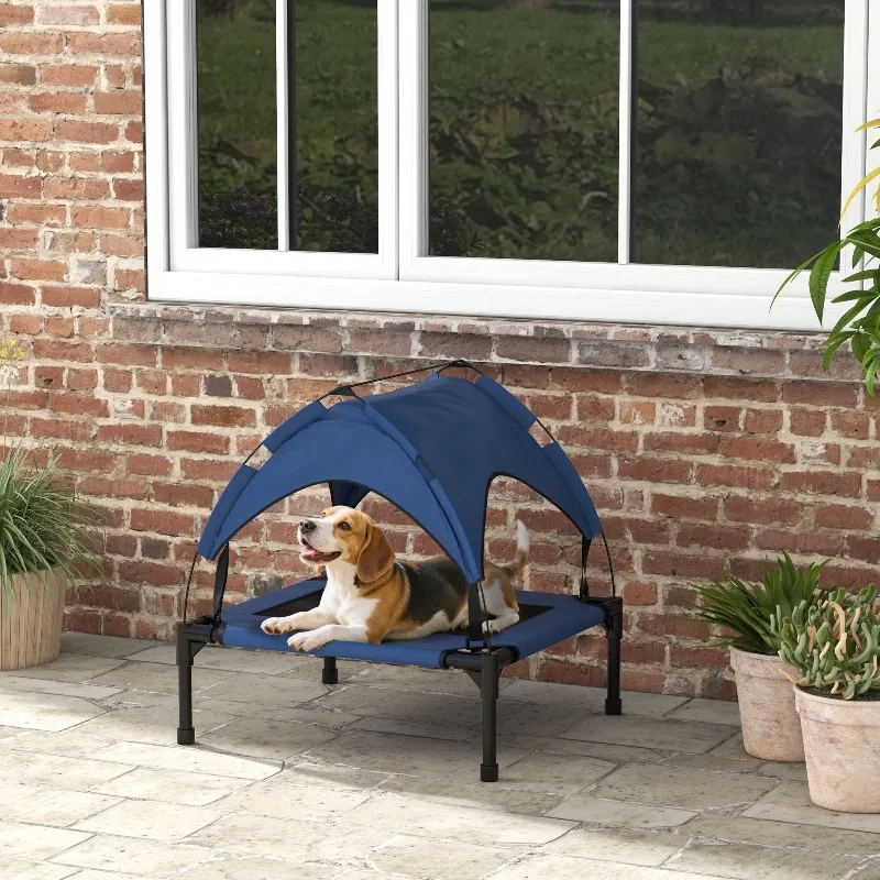 Hundebett mit Dach, atmungsaktiv, wasserabweisend, bis 20 kg, 76 x 61 x 69,5 cm, Dunkelblau, UV- und wetterbeständig