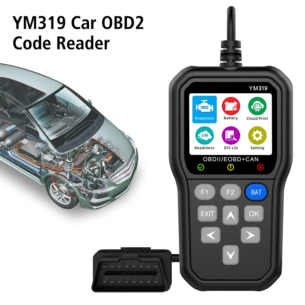 YM319 Check Engine System Multi-language Code Reader Clear/Erase Codes Battery Tester Car Diagnostic Tool OBD2 Scanner