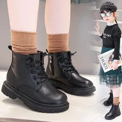 Soft Soled Comfortable Leather Boots Black Boys Side Ankle Boots Trendy Wiinter Shoe for Girl Kids Shoe for Girl Paltform Boots