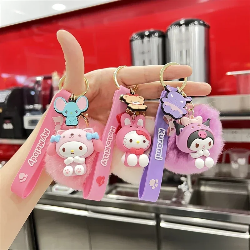 Kawaii Sanrio Hello Kitty Keychain Cute Cartoon My Melody Doll Pendant Kuromi Cinnamoroll Decoration Jewelry Children Toys Gifts