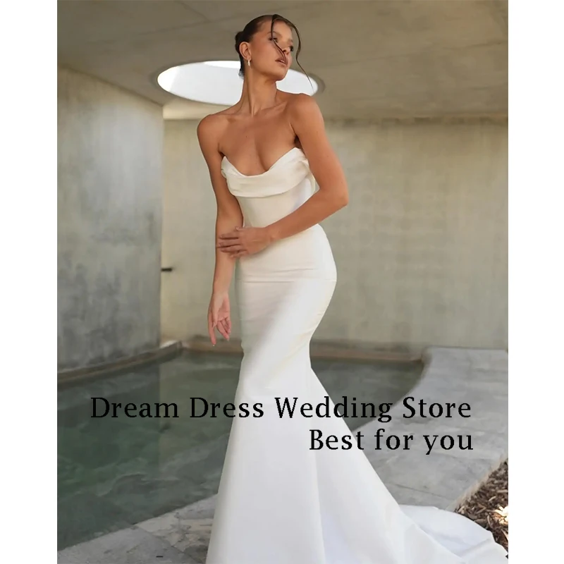 DREAM-vestidos de novia largos de sirena de color marfil personalizados, sin espalda, hasta el suelo, cola de barrido, vestido de novia hecho a medida para mujer 2025