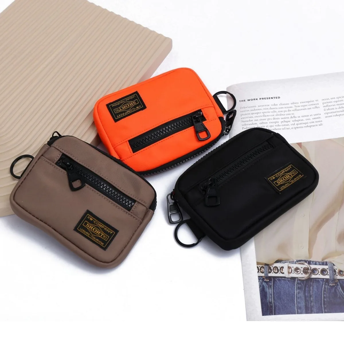 

Casual Men's Retro Key Chain Small Money Bag Canvas Zipper Short Wallet Fashion Youth Mini Key Ring Part Gift