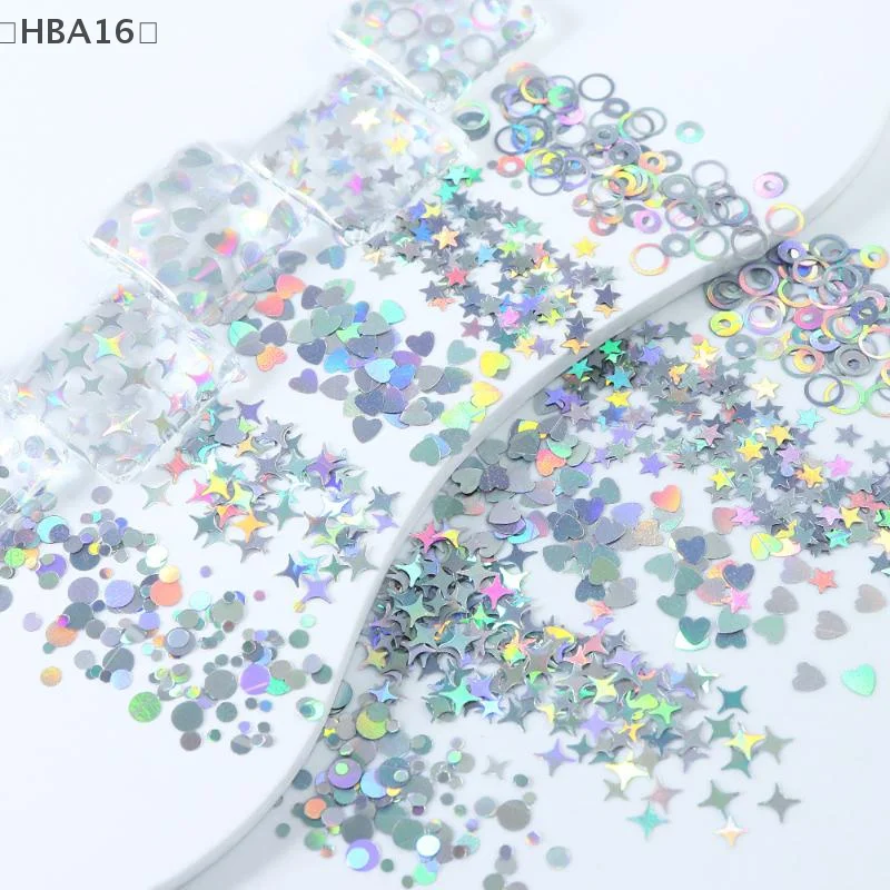 [HBA16] 12 グリッドネイルエンハンスメントシルバースターラブパターンレーザーネイルグリッターフラッシュネイルデコレーションネイルチャームマニキュアツール