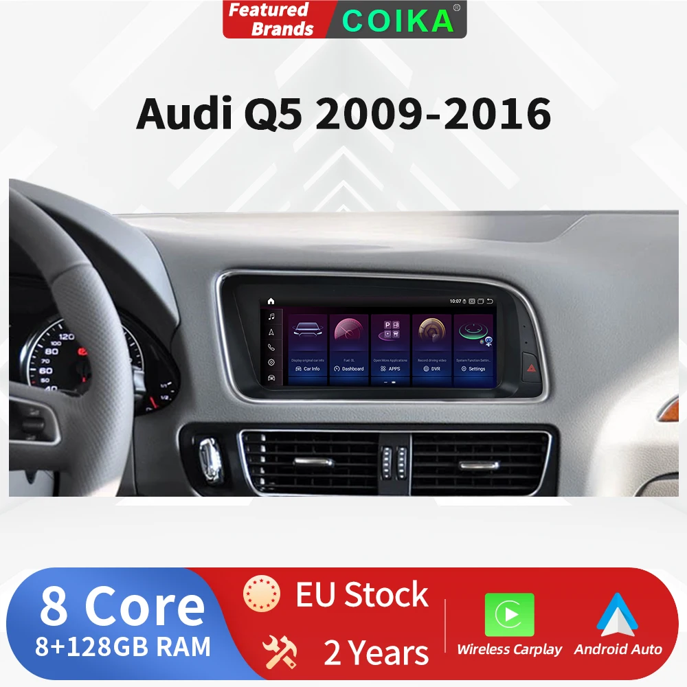 8.8'' 1920*720 Android 13 Wireless CarPlay Multimedia Player For Audi Q5 2009-2016 4G WIFI BT GPS DSP Andorid Auto Touch Screen