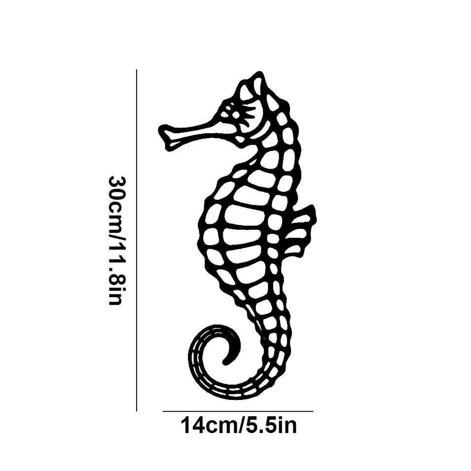 30x14cm Seahorse Coastal Ocean Beach Metal Art Steel Wall Decor, Matte Black Wall Hanging Decor Wall Art for Home Bedroom Living