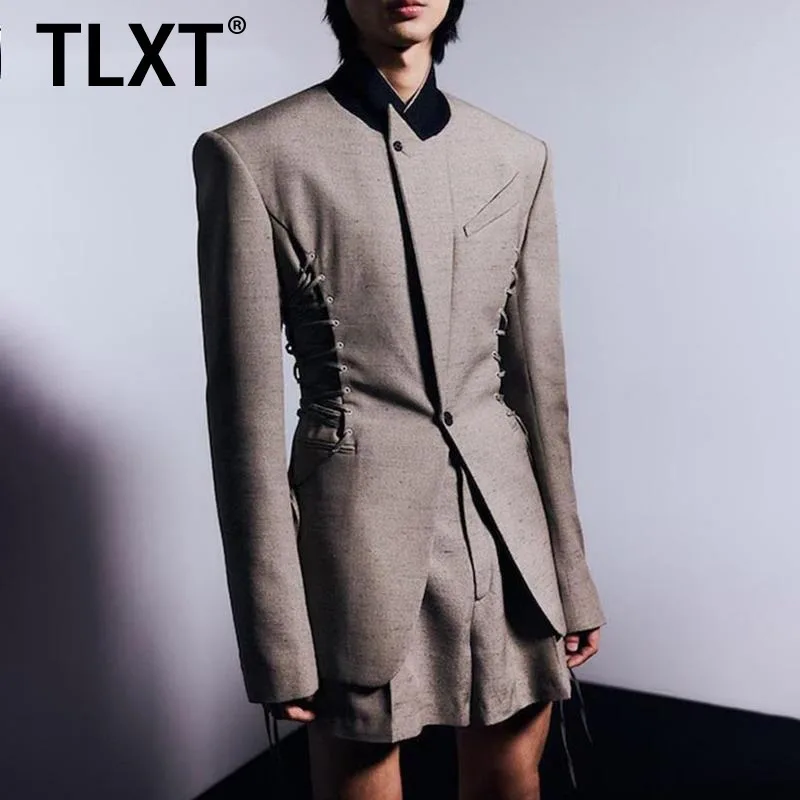

TLXT Elegant Women's Slimming Spliced Lace Up Fashion Jackets Stand Neck Long Sleeves Temperament Jacket Female Clothing New