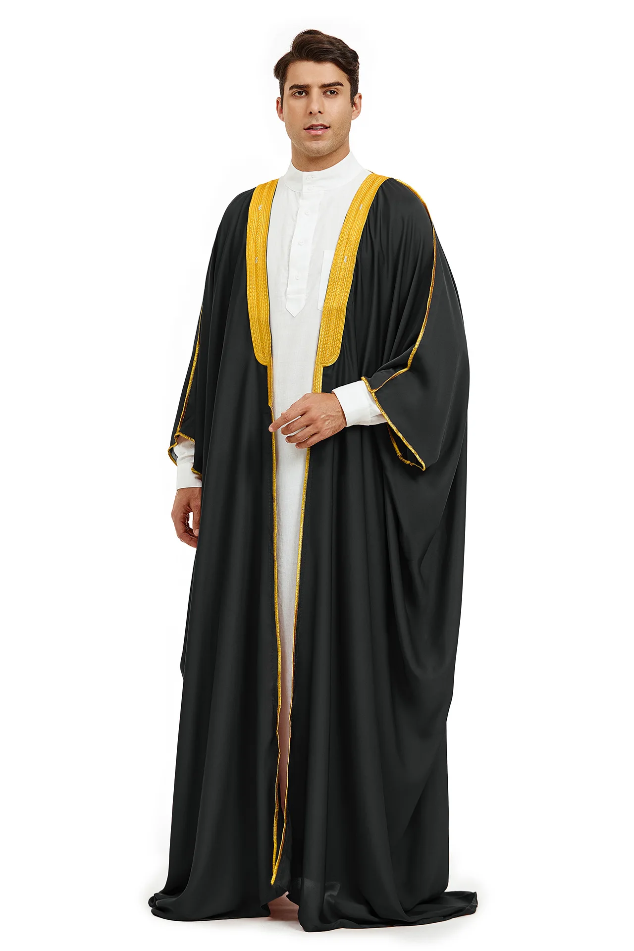 Djellaba Dishdasha Muslim Pria Bisht Abaya Satin Eid Kimono Gaun Sholat Jubba Thobe Jubah Arab Saudi Pakaian Islam Turki Kaftan